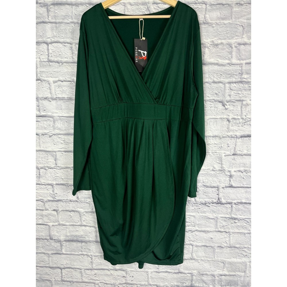 NWT Emerald Faux Wrap Long Sleeve Dress 3X Stretch Plus Size